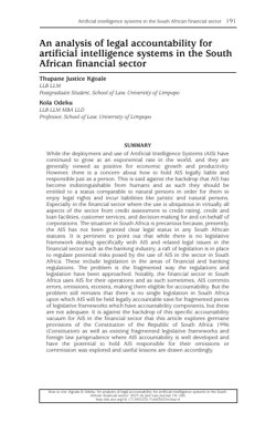 PDF Document Cover - Legal Accountability for Artificial Intelligence Systems in South African Financial Sector